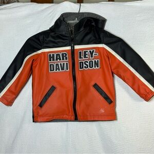 Harley-Davidson Leather Embroidered Orange and Black Reversible‎ Jacket Size 4T
